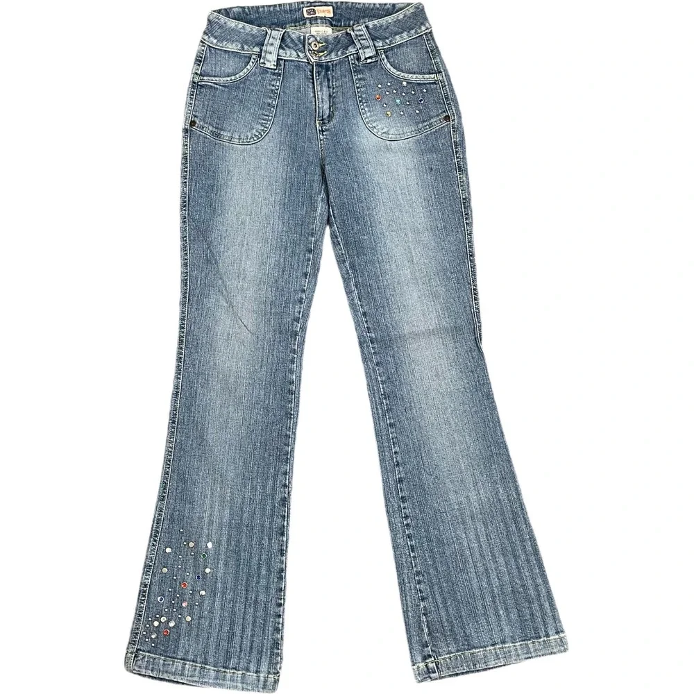 Faded Glory Embellished Jeans‎ Womens 4 Blue Denim Bootcut Flare Y2K Low Rise